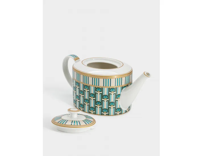 Чайник 1,2 л бело-синий Веер с золотистым кантом Pozzi Milano Liberty