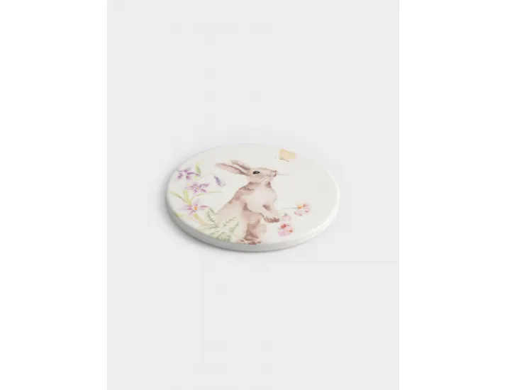 Подставка под кружку 11 см круглая белая Кролик в цветах Anna Lafarg Flower Rabbit