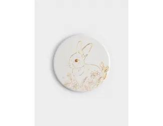 Подставка под кружку, 11 см, круглая, керамика/пробка, белая, Золотистый кролик, White Rabbit