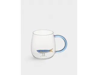 Кружка, 400 мл, стекло Б, голубая ручка, Рыбка, Sea world