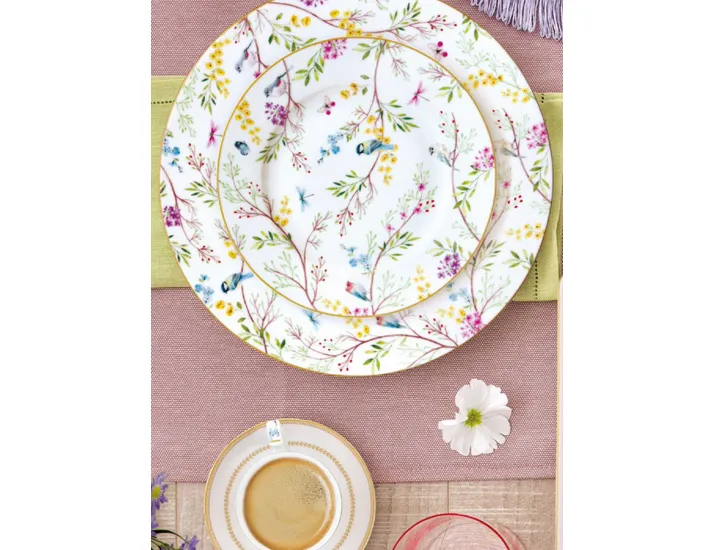 Тарелка закусочная 19 см белая Цветы и птицы Easy Life Birds Melody