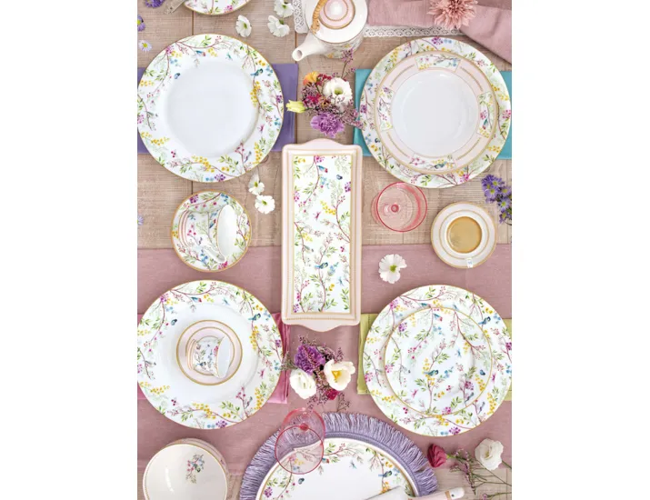 Тарелка закусочная 19 см белая Цветы и птицы Easy Life Birds Melody