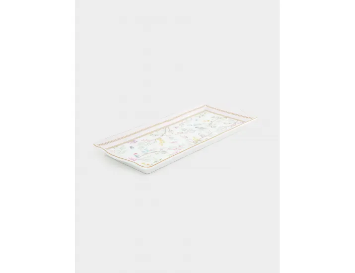 Блюдо 35x15 см прямоугольное белое Цветы и птицы Easy Life Birds Melody