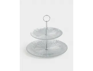 Подставка для пирожных, 21х28/26 см, 2 яруса, стекло Р/металл, серебристая, Avila