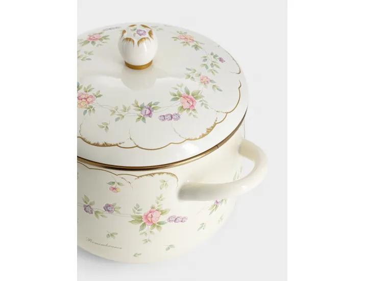 Кастрюля 3,8 л 20 см с крышкой с покрытием молочная Цветы Ejiry Remembrance