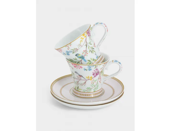 Набор чайный 2 персоны 4 предмета белая Цветы и птицы Easy Life Birds Melody