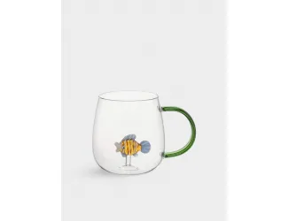 Кружка, 400 мл, стекло Б, зеленая ручка, Рыбка, Sea world