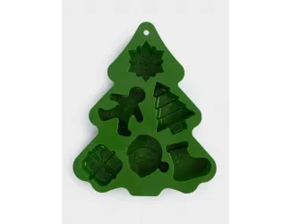 Форма для выпечки кексов, 23х18 см, 6 отд, силикон, зеленая, Елка, Muffin