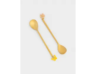 Ложка десертная, 14 см, 2 шт, сталь, золотистая, Цветок/Бабочка, Butterfly