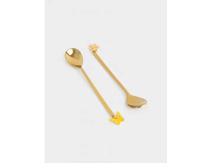 Ложка десертная 14 см 2 шт золотистая Цветок/Бабочка Anna Lafarg Butterfly