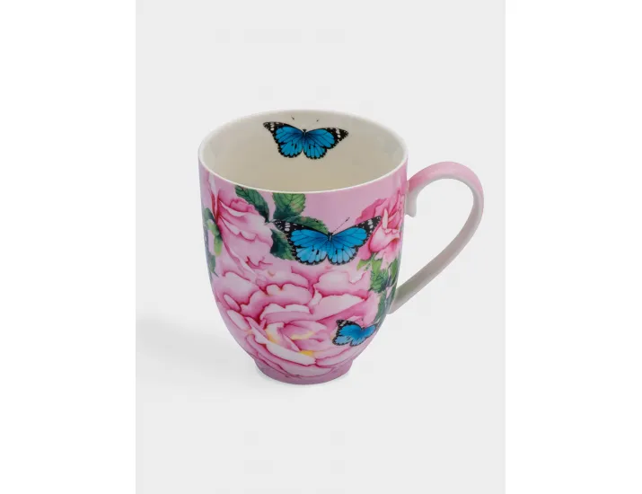 Кружка 400 мл с подставкой розовая Розы и бабочки Maxwell & Williams Posey