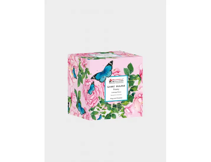 Кружка 400 мл с подставкой розовая Розы и бабочки Maxwell & Williams Posey