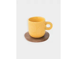 Набор чашек, 2 шт, 0.25 л, красный, жёлтый, на подставке, акация,  Радуга