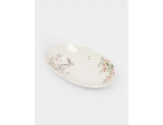 Блюдо, 31х18 см, керамика, овальное, белое, Кролик с цветами, Flower Rabbit