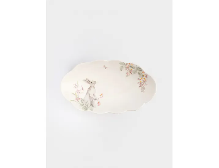 Блюдо 31х18 см овальное белое Кролик с цветами Anna Lafarg Flower Rabbit