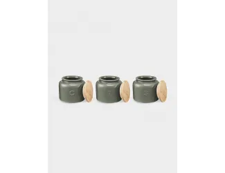 Банка для сыпучих продуктов, 600 мл, 3 шт, фарфор P/дерево, круглая, серо-зеленая, Indulgence