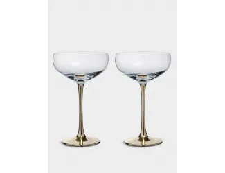 Бокал-креманка для шампанского, 270 мл, 2 шт, стекло, золотистая ножка, Ravello