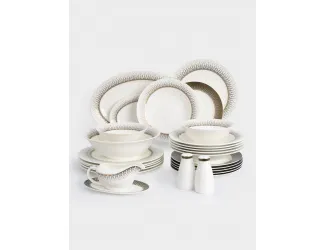 Сервиз обеденный 6 персон 27 предметов бело-зеленый с золотистым кантом матовый Anna Lafarg Virtus