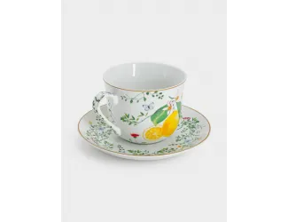 Чашка с блюдцем, 370 мл, Цветы и лимоны