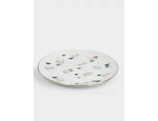 Тарелка обеденная, 27 см, фарфор N, бело-золотистая, Домики и ели, Townlet