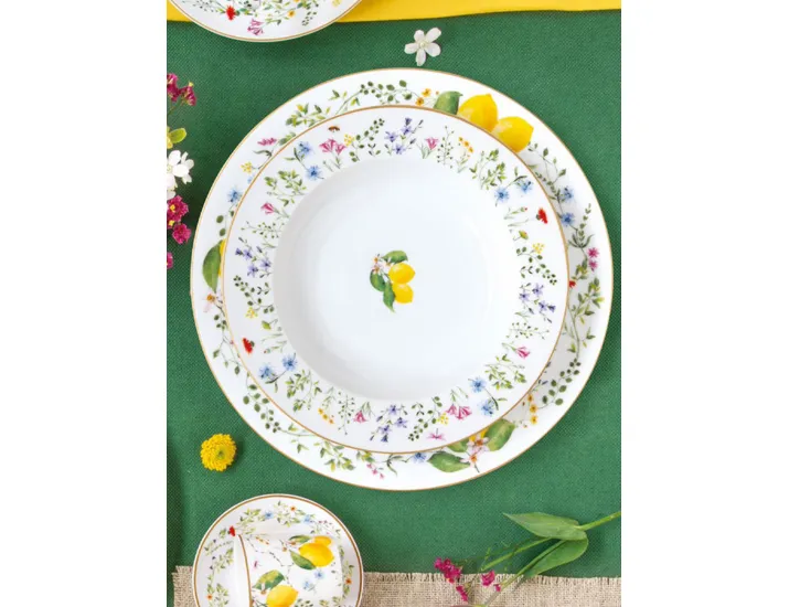 Тарелка суповая 21,5 см белая Цветы и лимоны Easy Life Fleurs et Citrons