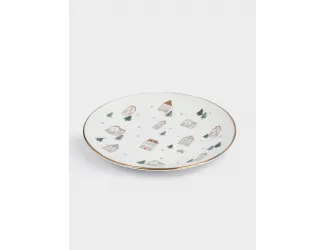 Тарелка закусочная, 19 см, фарфор N, бело-золотистая, Домики и ели, Townlet