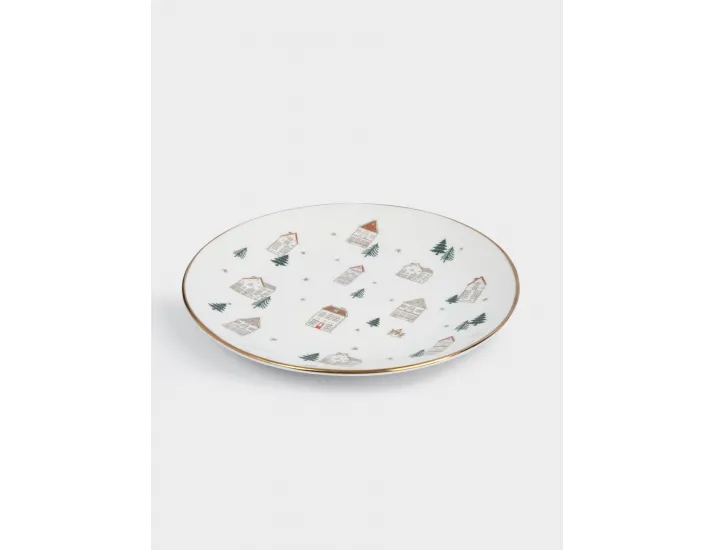 Тарелка закусочная 19 см бело-золотистая Домики и ели Anna Lafarg Townlet