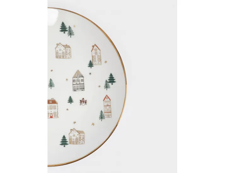 Тарелка закусочная 19 см бело-золотистая Домики и ели Anna Lafarg Townlet