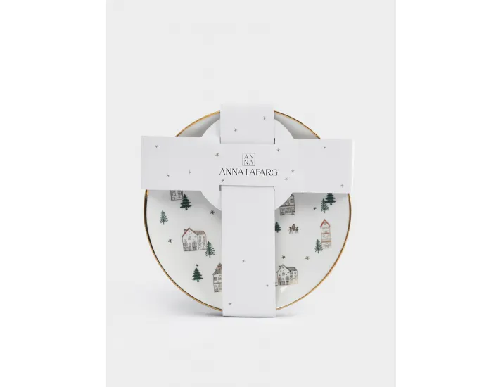 Тарелка закусочная 19 см 4 шт бело-золотистая Домики и ели Anna Lafarg Townlet