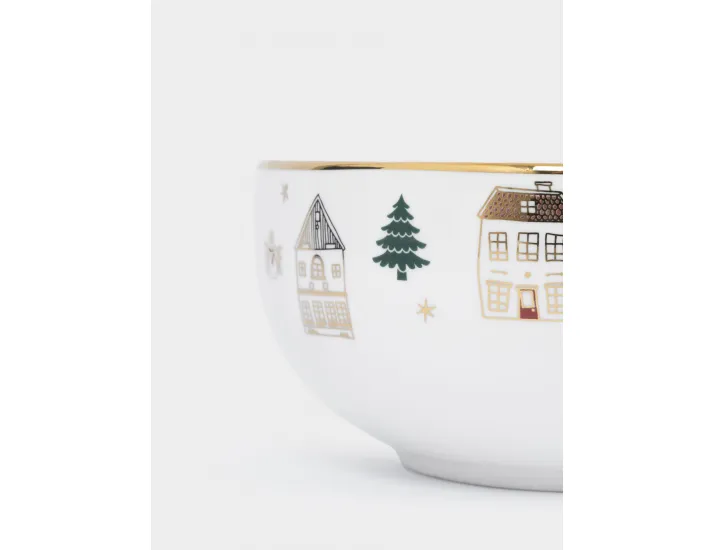 Пиала 14x7 см бело-золотистая Домики и ели Anna Lafarg Townlet