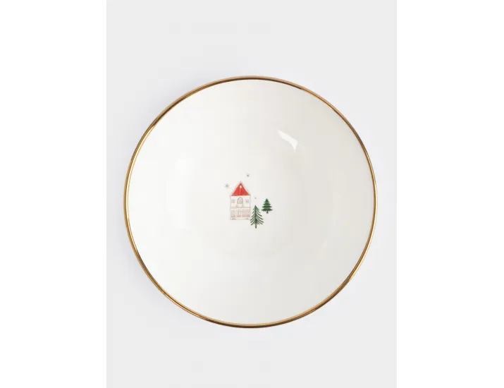 Пиала 14x7 см бело-золотистая Домики и ели Anna Lafarg Townlet