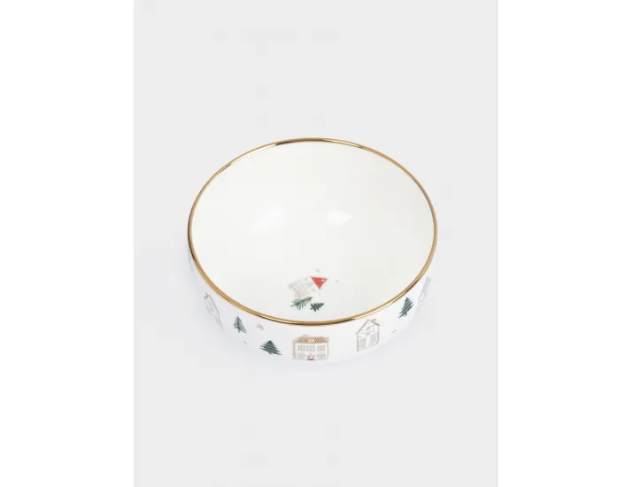 Пиала 14x7 см бело-золотистая Домики и ели Anna Lafarg Townlet