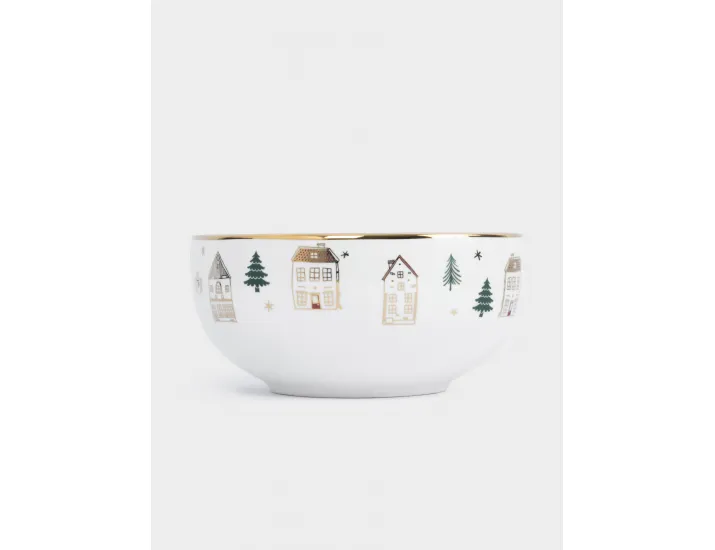 Пиала 14x7 см бело-золотистая Домики и ели Anna Lafarg Townlet