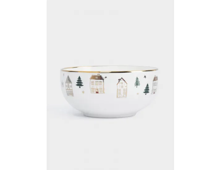 Пиала 14x7 см бело-золотистая Домики и ели Anna Lafarg Townlet