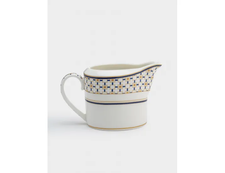 Молочник 250 мл бело-синий Квадраты с золотистым кантом Pozzi Milano Charles