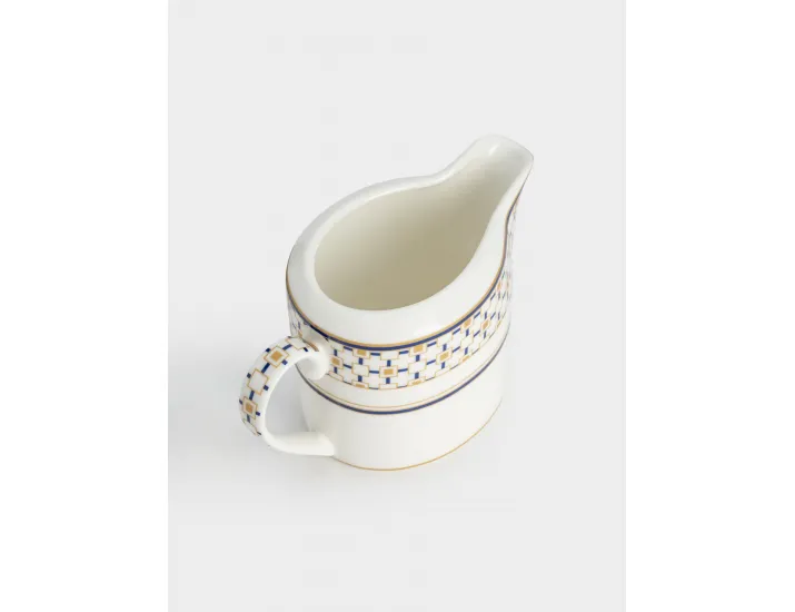 Молочник 250 мл бело-синий Квадраты с золотистым кантом Pozzi Milano Charles