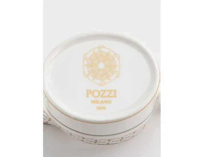 Молочник 250 мл бело-синий Квадраты с золотистым кантом Pozzi Milano Charles