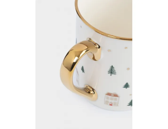 Кружка 300 мл бело-золотистая Домики и ели Anna Lafarg Townlet