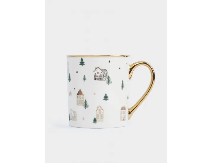 Кружка 300 мл бело-золотистая Домики и ели Anna Lafarg Townlet