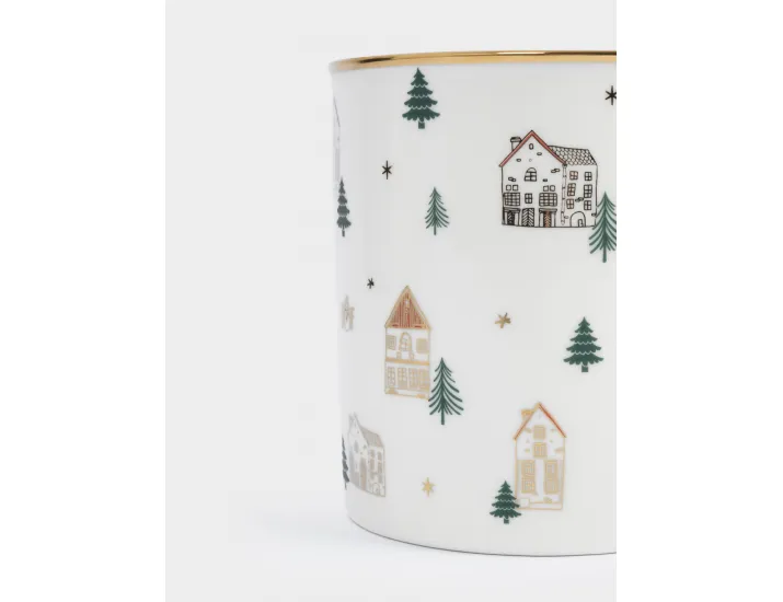Кружка 300 мл бело-золотистая Домики и ели Anna Lafarg Townlet