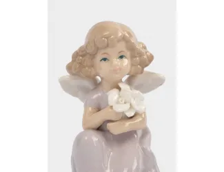 Статуэтка, 10 см, фарфор P, молочно-лиловая, Ангел с букетом, Lady