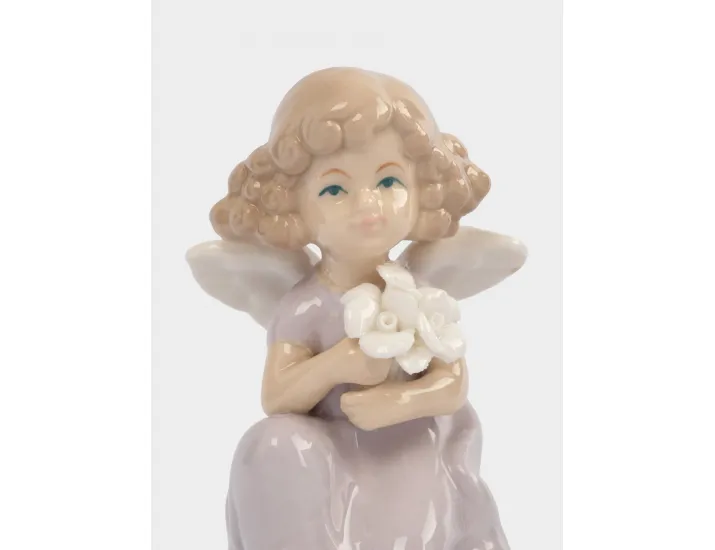 Статуэтка 10 см молочно-лиловая Ангел с букетом Anna Lafarg Lady