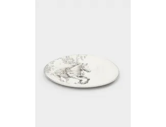 Тарелка обеденная, 28 см, фарфор N, белая, с серебристым кантом, Конь, White horse