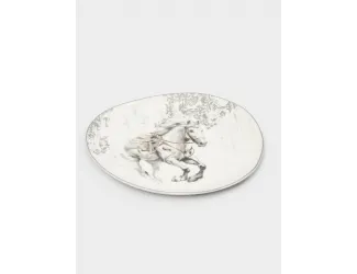 Тарелка закусочная, 21 см, фарфор N, белая, с серебристым кантом, Конь, White horse