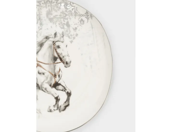 Тарелка закусочная 21 см белая с серебристым кантом Конь Anna Lafarg White horse