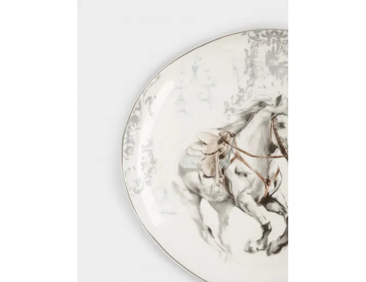 Тарелка закусочная 21 см белая с серебристым кантом Конь Anna Lafarg White horse