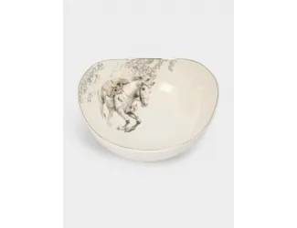 Пиала, 14х5 см, фарфор N, белая, с серебристым кантом, Конь, White horse