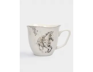 Кружка, 320 мл, 2 шт, фарфор N, белая, с серебристым кантом, Конь, White horse