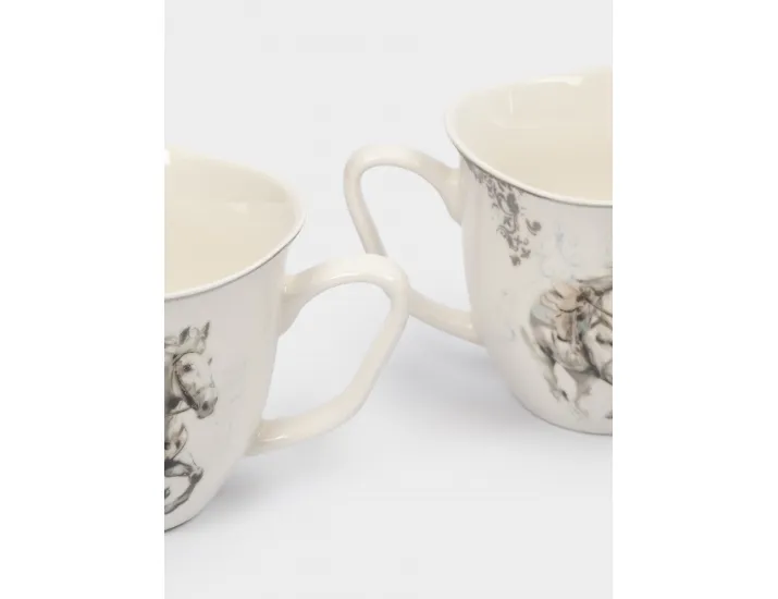 Кружка 320 мл 2 шт белая с серебристым кантом Конь Anna Lafarg White horse