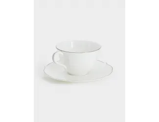 Пара чайная, 1 перс, 2 пр, 250 мл, фарфор F, белая, с серебристым кантом, Lotus silver